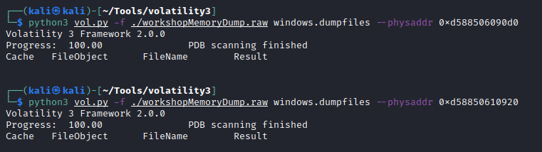 Trying to dump README.txt through windows.dumpfiles