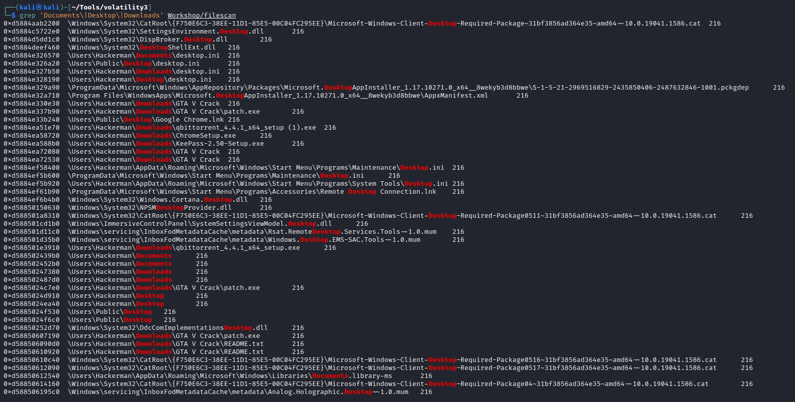 Grepping User directories in windows.filescan's output