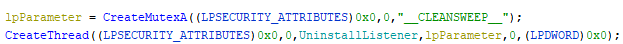 A thread listening for an uninstall Mutex to close the main Mutex