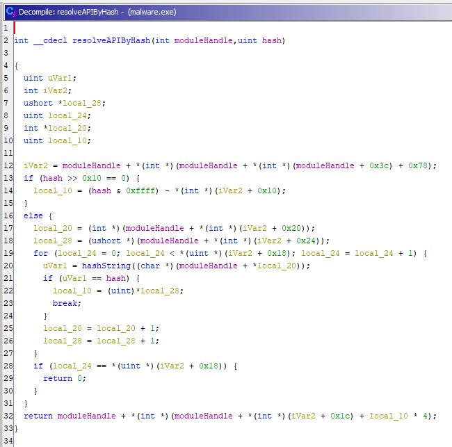 Iterating over the export table to find the needed API.